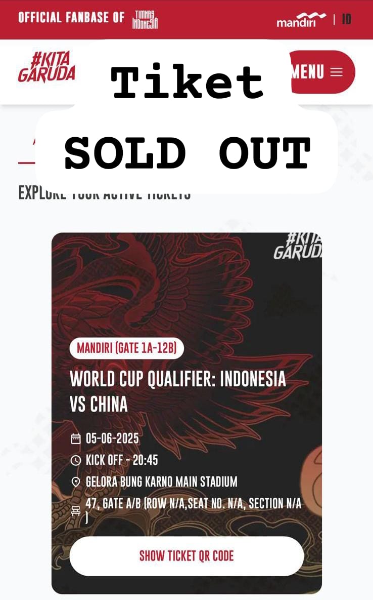 Tiket Timnas vs China habis terjual