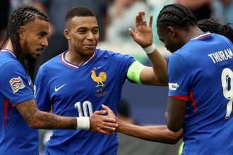 Bintang Prancis Kylian Mbappe berhasil membawa negaranya finis sebagai juara tiga UEFA Nations League 2025 dengan mengalahkan tuan rumah Jerman. (AFP/FRANCK FIFE)