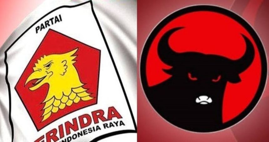 Kolase lambang Partai Gerindra dan PDIP.
