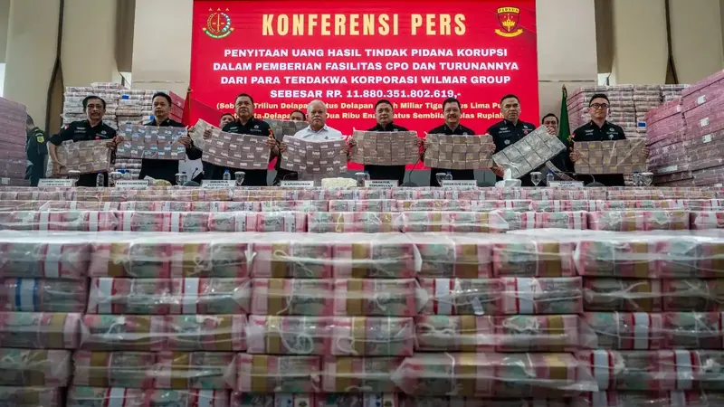 Kejagung pamerkan duit sitaan hasil korupsi CPO Wilmar Group.