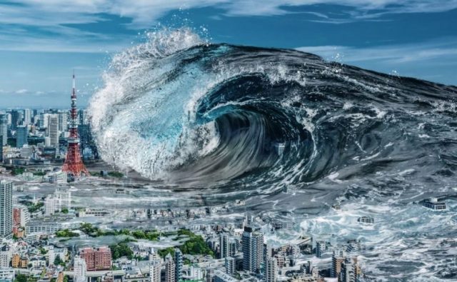 Ilustrasi gelombang tsunami.